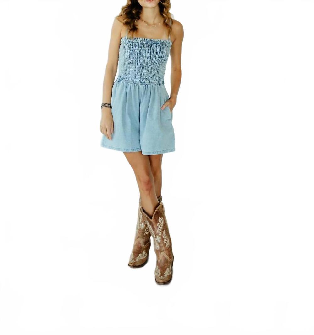 NEW SO ME stevie smocked denim romper in blue